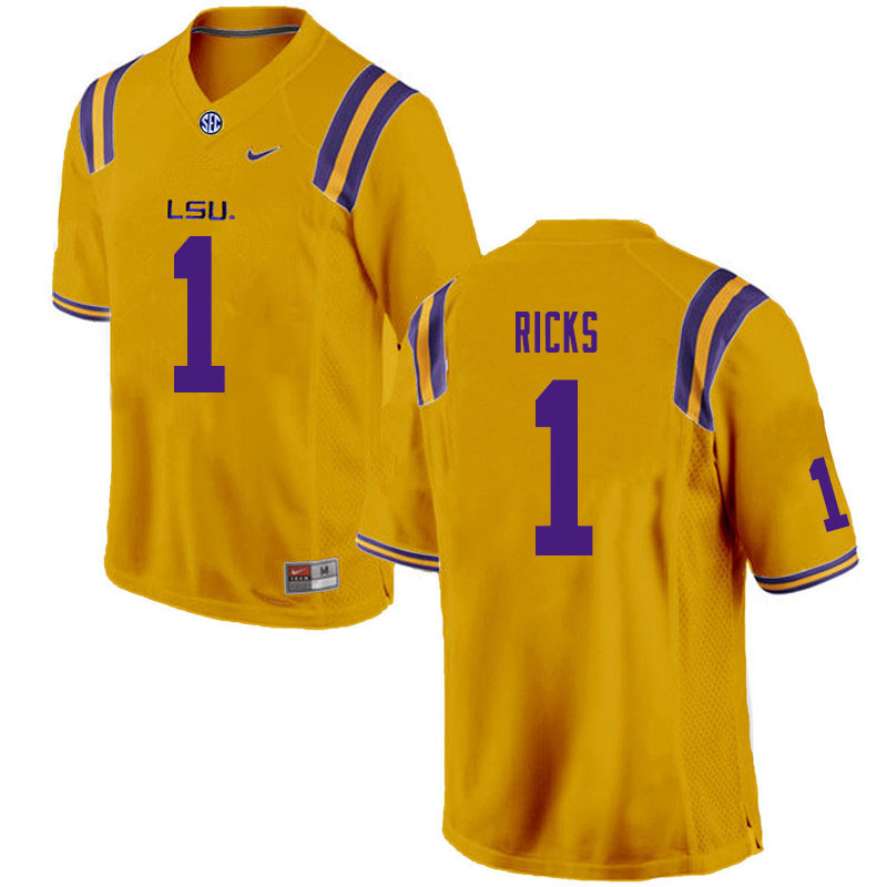 Men #1 Elias Ricks LSU Tigers College Football Jerseys Sale-Gold